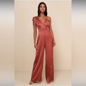 NWT Lulus Look of Luz Rusty Rose Jumpsuit Satin Size Small